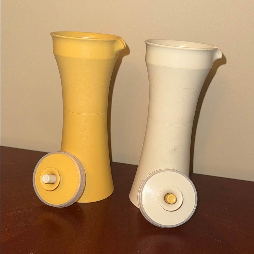 VINTAGE Tupperware Yellow and Cream Oil & Vinegar containers